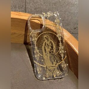 Apple iPhone 12 Pro Max Virgin Mary Print, color gold and Clear soft Case NWT